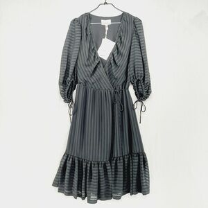 NEW Designers Remix Black Pleated Wrap Corinne Ruffle Midi Dress P1279